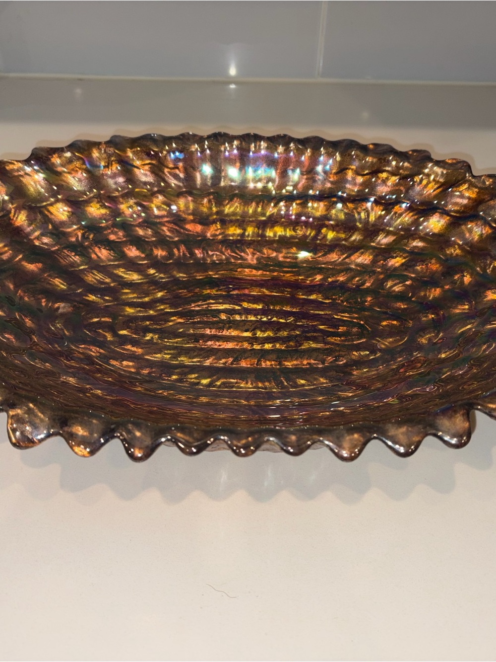 Franco Vetrerie E Cristallerie Glass Bowl Handmade 15” Iridescent 3d Texture
